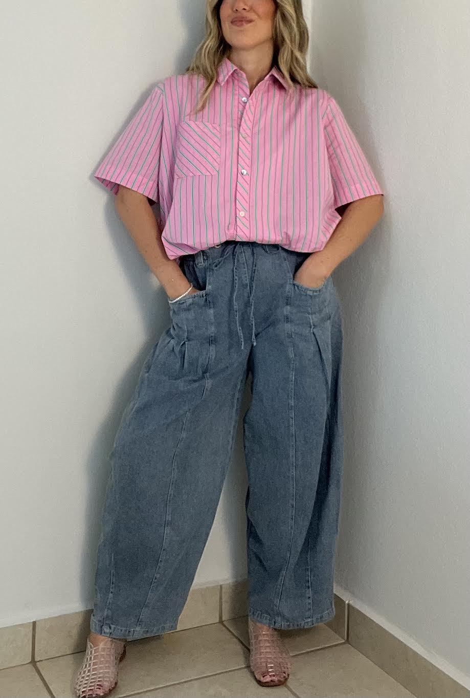 Pink & Green Striped Bubble Top