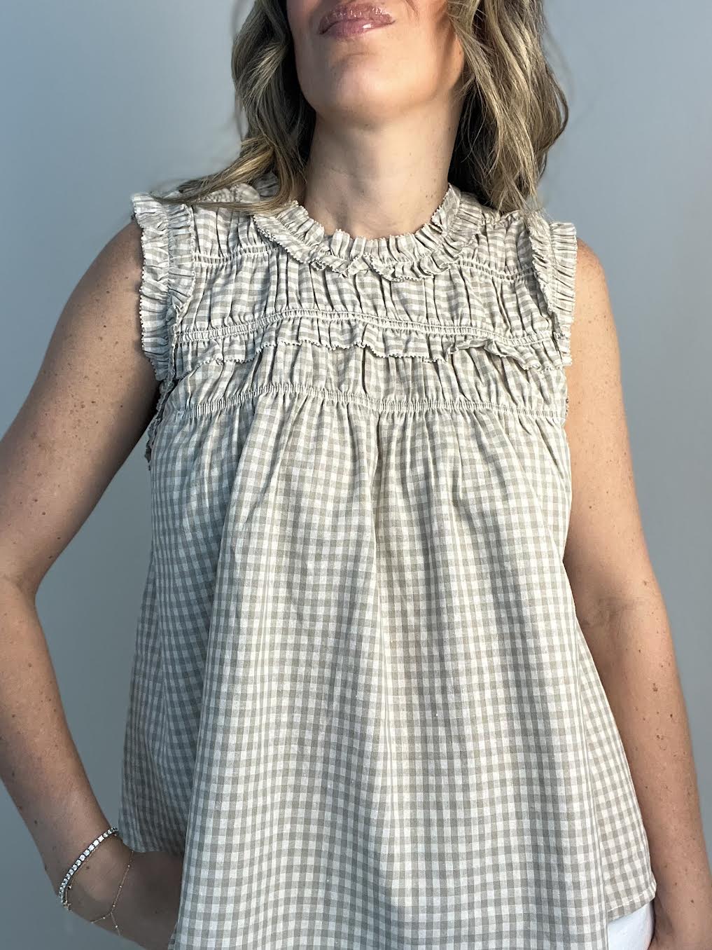 Olivia Beige Gingham Top