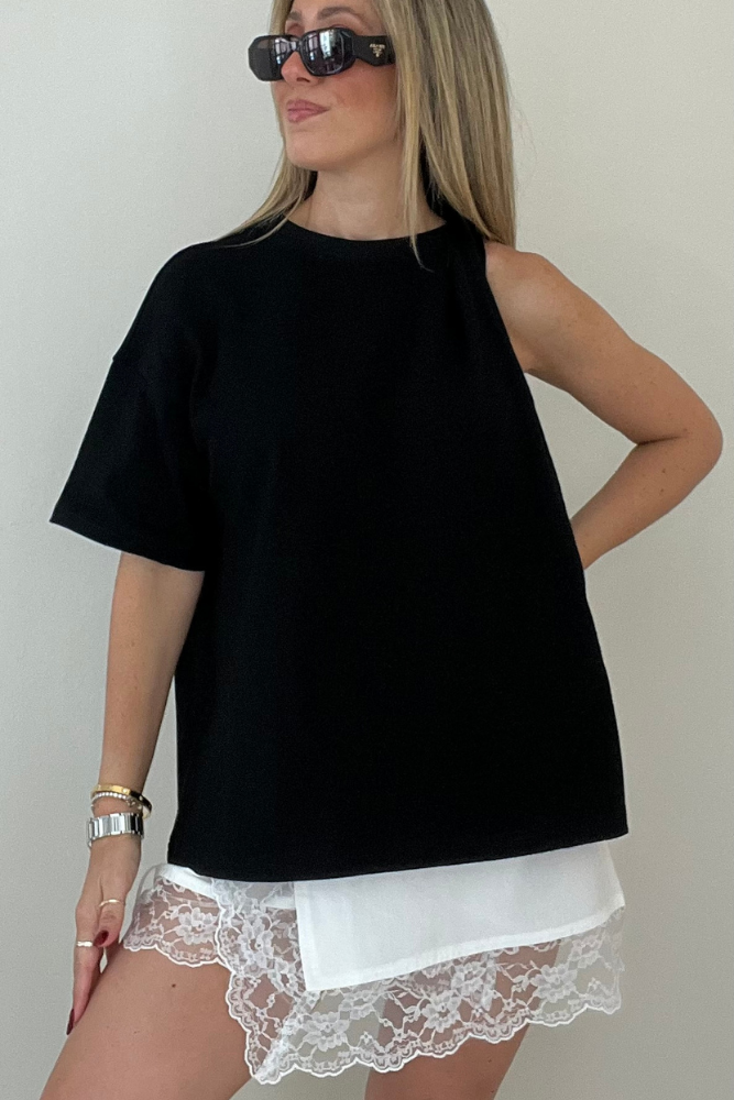 Black Asymmetric Tee