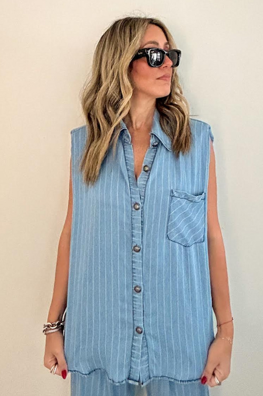 Pinstripe Button Down Shirt Pants Set