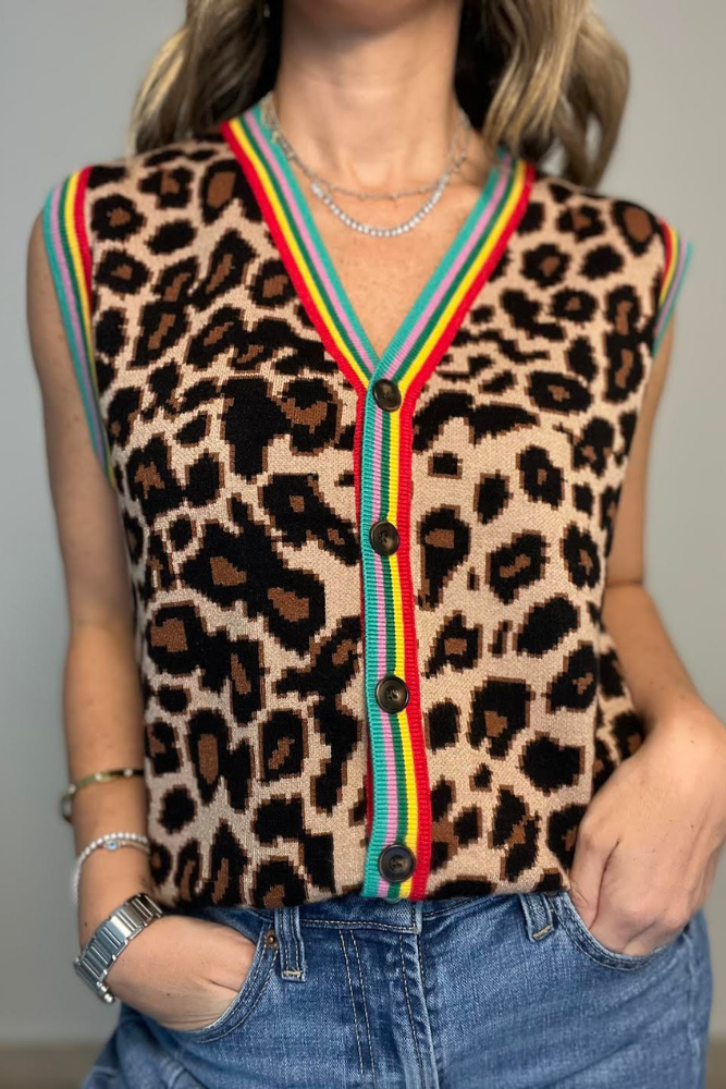 Rainbow Leopard Sweater Vest