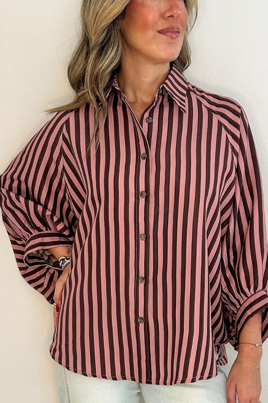 Rosé & Mocha Striped Shirt