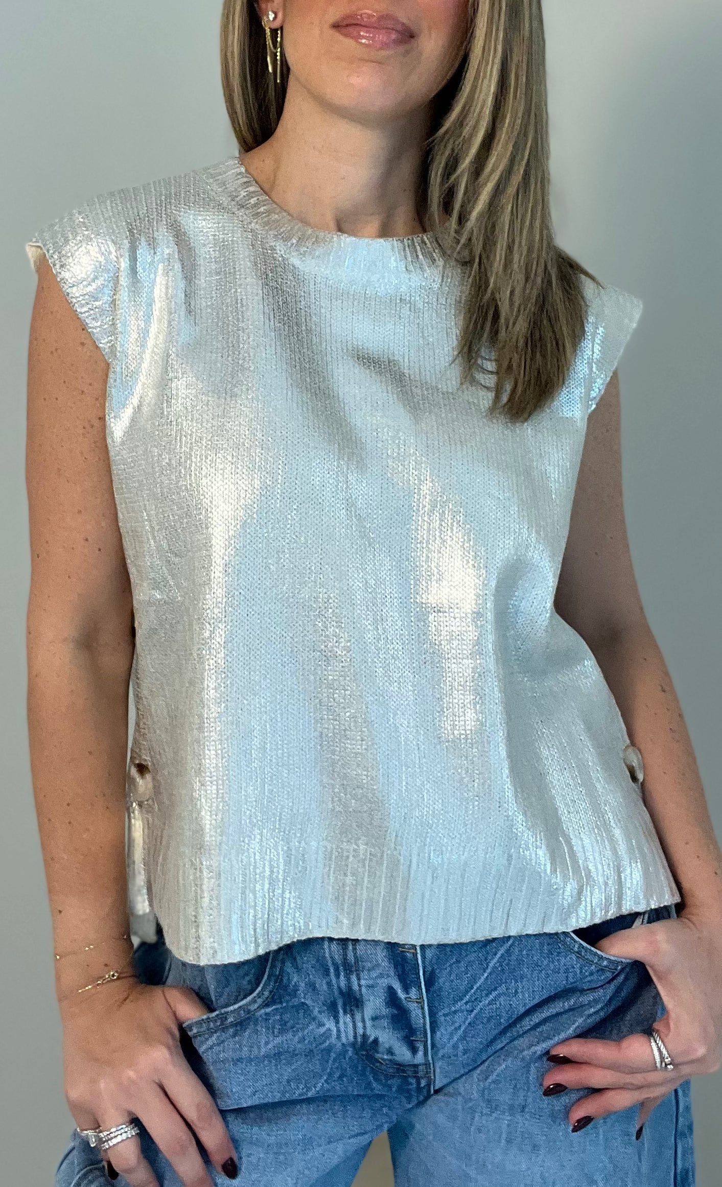Metallic Foil Sweater Vest Top