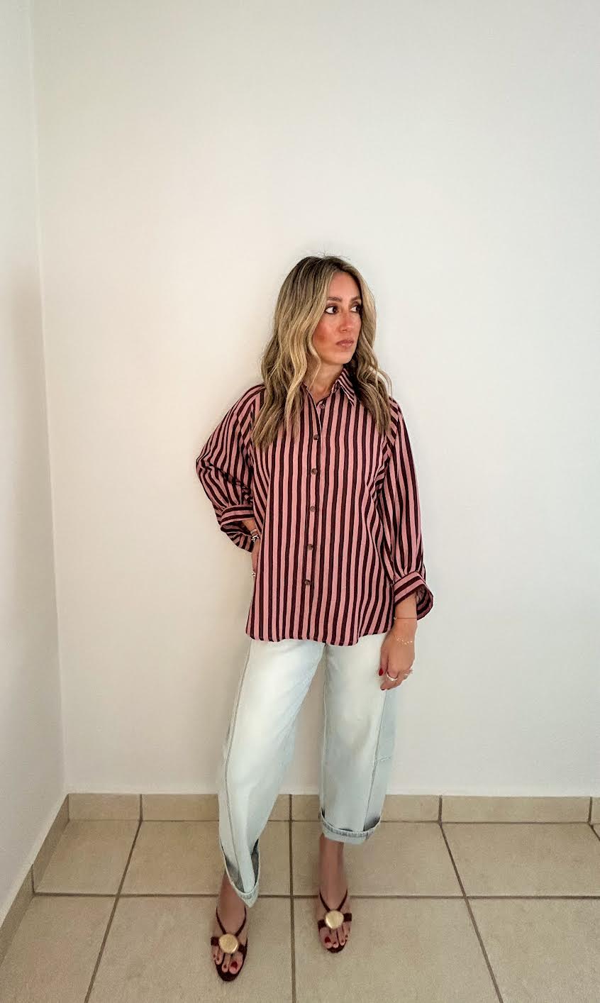 Rosé & Mocha Striped Shirt