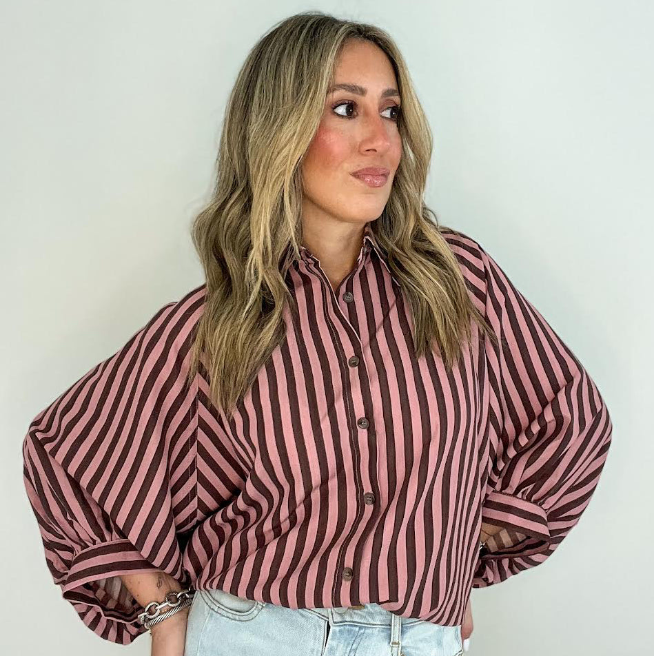 Rosé & Mocha Striped Shirt