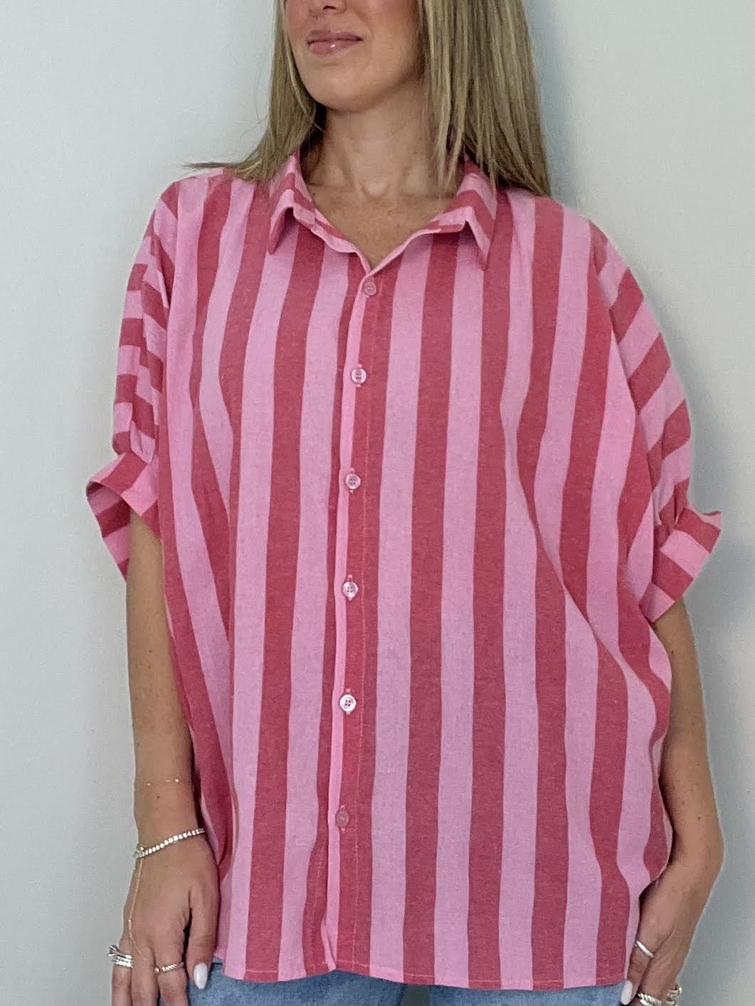 Pink Striped Oversized Shirt