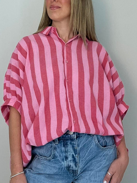 Pink Striped Oversized Shirt