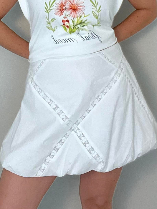 White Bubble Skirt with Lace