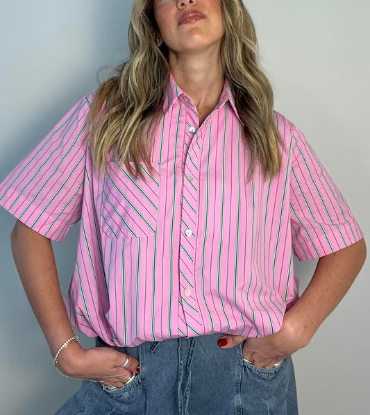 Pink & Green Striped Bubble Top