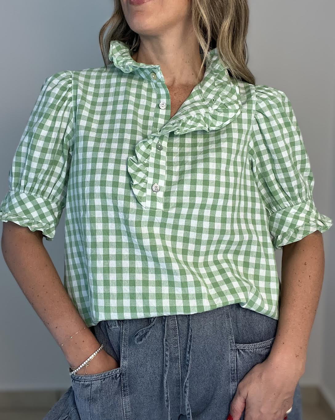 Matcha Gingham Blouse