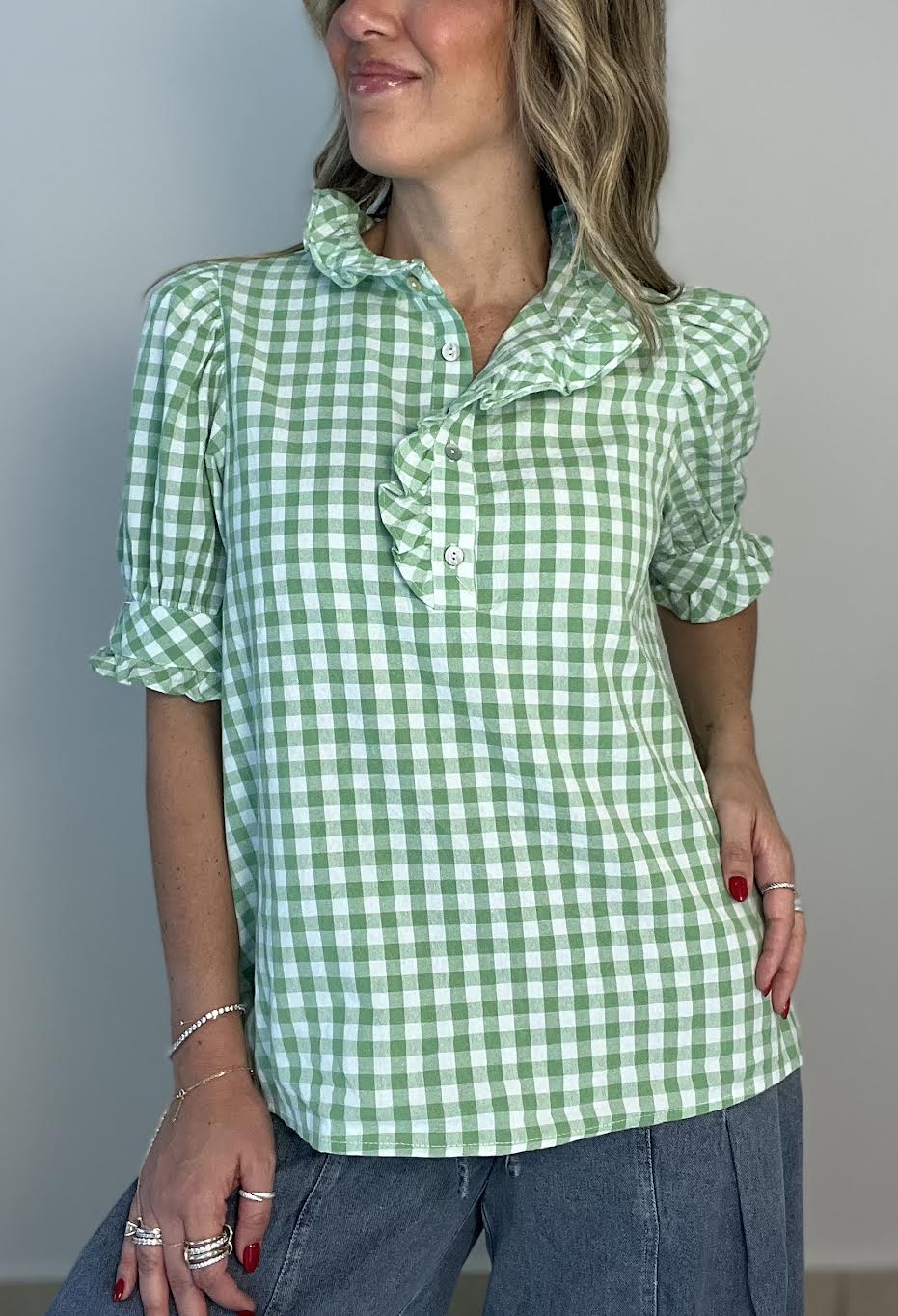 Matcha Gingham Blouse