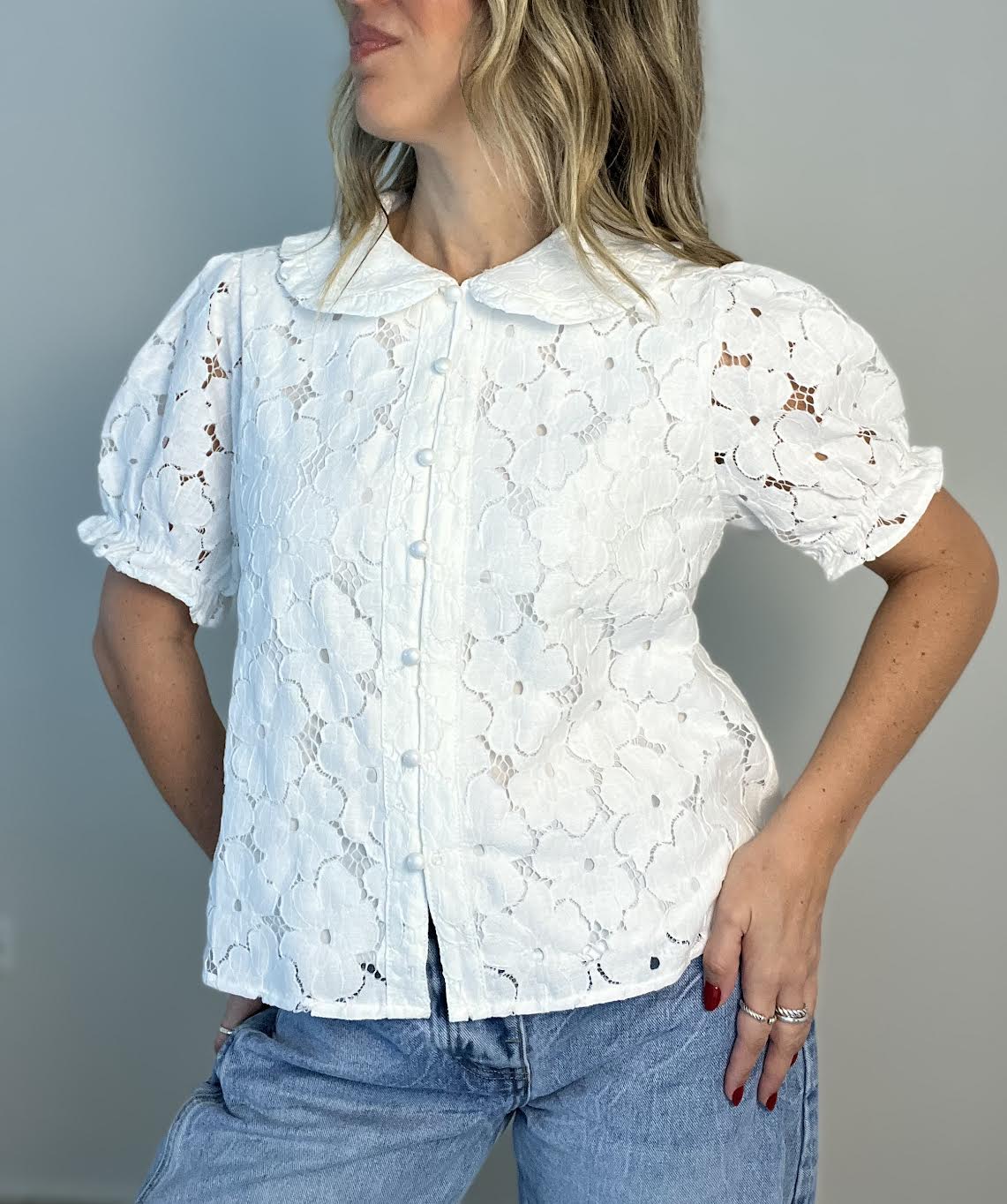 White Button Down Lace Top