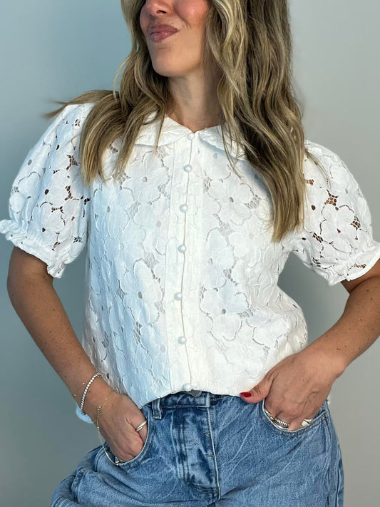 White Button Down Lace Top