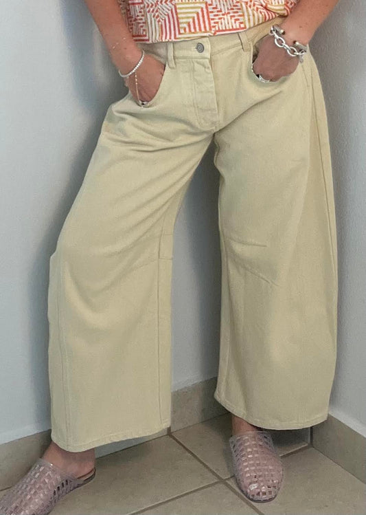 Taupe Mineral Wash Barrel Leg Jean
