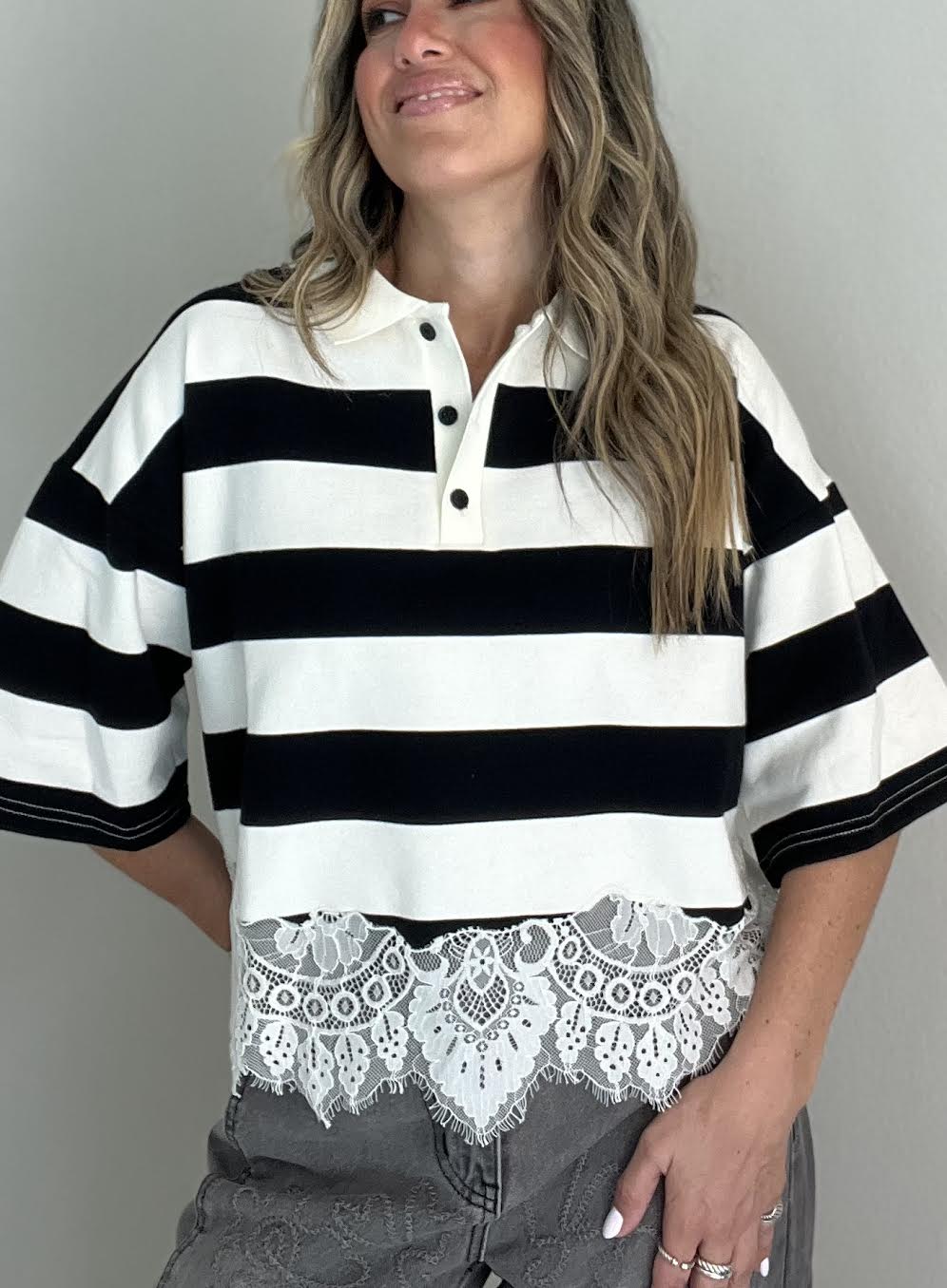 Lace Polo Short Sleeve TShirt