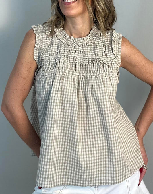 Olivia Beige Gingham Top