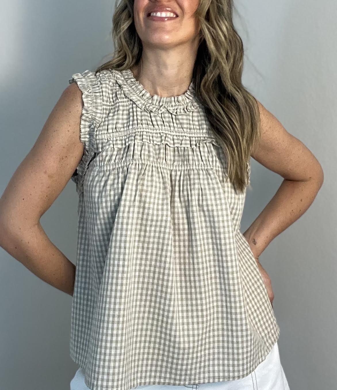 Olivia Beige Gingham Top